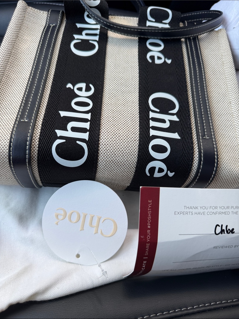 Chloé Black & Cream Logo Canvas Tote